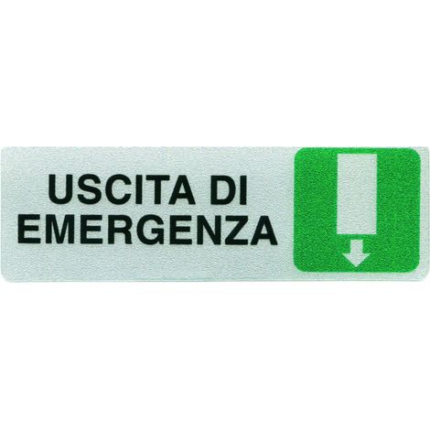 Targhetta adesiva uscita di emergenza freccia in giù - 15x5 cm - 10 pz