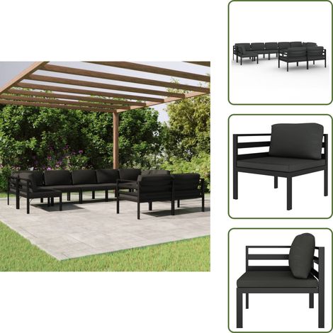 Mobilier extérieur - vidaXL Salon de jardin 9 pcs avec coussins Aluminium Anthracite - Aluminium (1/5)