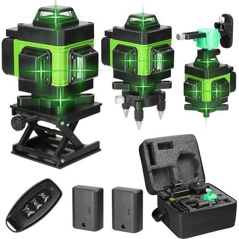 Niveau laser, niveau à bulle laser 4D à 16 lignes, niveaux laser horizontaux et verticaux, outil autonivelant avec fonction d'autonivellement et 2 batteries rechargeables intégrées (1/5)