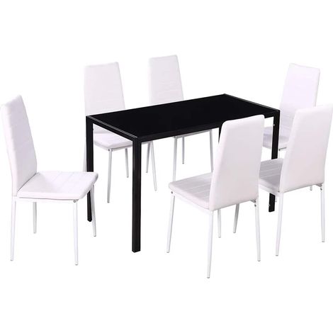 Set de 1 table et 6 chaises, Mobilier de salle à manger, noir et blanc OIB3565E (1/5)
