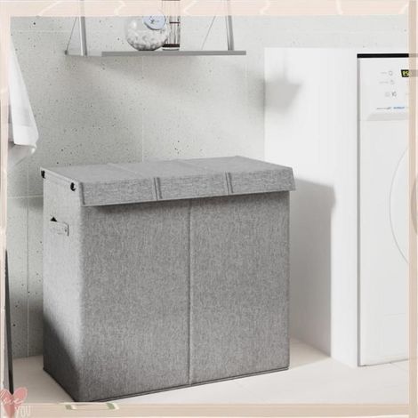 351041 Panier à linge pliable Gris 64,5x34,5x59 cm Tissu en faux lin (1/5)