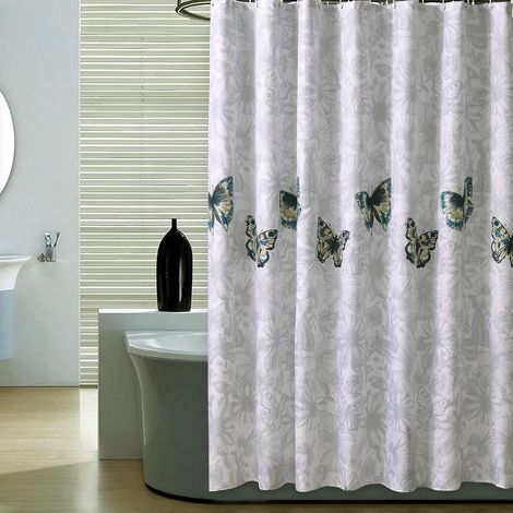 JSSEVN - Shower Curtain 180 x 200 cm, Anti-mold, Durable, Waterproof, Thickened Polyester Fabric, Bathroom Shower Curtain Liner, Bath Curtain with Hooks, Washable and Weighted Hem (1/5)