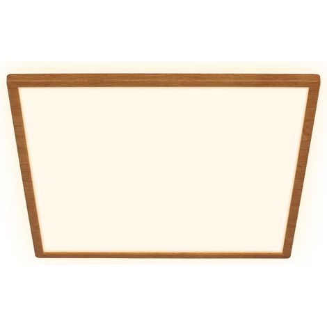 Plafonnier LED à lumière indirecte, plat, lumière blanche chaude, lampe LED, plafonnier, lampe de salon, panneau, cuisine, chambre, 42x42x3 cm, cadre aspect bois (1/5)