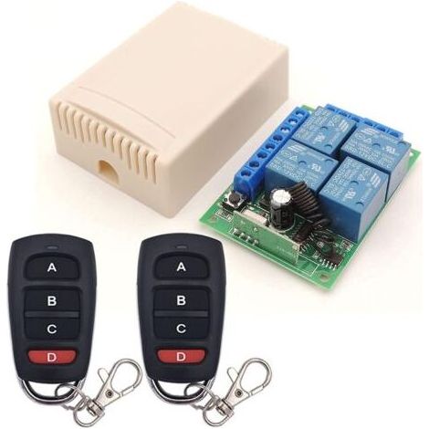 Module récepteur de relais sans fil de commutateur de télécommande avec 2 émetteurs, adapté au coffre de camion, au moteur, au garage, à la serrure électrique, 3 modes de fonctionnement. (1/5)