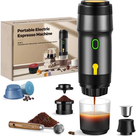 Machine à Café Portable, 3 en 1 pour Capsules et Café Moulu, Noir (1/5)