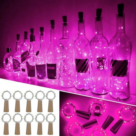 Luci per bottiglie di vino con tappo di sughero, 10 confezioni da 20 lucine a LED, luci d'atmosfera, filo di rame, funzionamento a batteria per feste fai da te, Natale, Halloween (1/4)