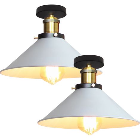 Lot de 2 plafonniers de style industriel, lustres rétro en métal, suspensions LED, plafonniers de haute qualité, φ22 cm (blanc et doré) (1/5)