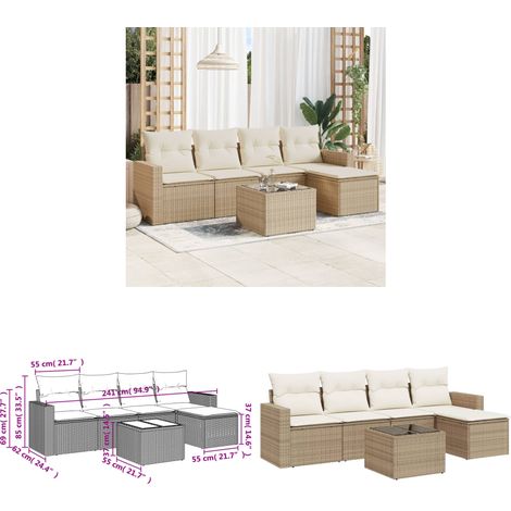 Salon de jardin avec coussins 6 pcs beige résine tressée - Salon De Jardin - Meuble De Jardin - Set Salon De Jardin - Canapé D'extérieur - Fauteuil D'extérieur - Home & Living (1/3)