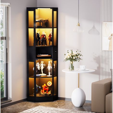 Vitrina de cristal de 5 niveles con LED y sensor inteligente, 57 x 40 x 165 cm, negro DESVIAE (1/5)