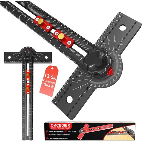 Équerre en T pour Menuiserie 34cm avec Angle Réglable de 15° à 165°, Outil de Mesure en Alliage d'Aluminium, Guide de Positionnement pour Perçage de Précision Idéal pour Charpente, Dessin (1/5)