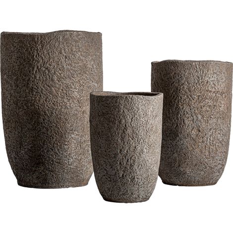Cache pot design minimaliste en céramique finition grise rugueuse - Gris pierre finition mate (1/2)