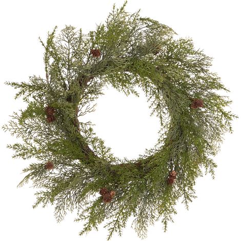 Corona de Navidad sintética con piñas para puerta de entrada 70 cm verde Panrun (1/5)