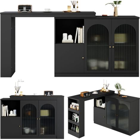Table bar rotative 360° noire avec rangement portes verre (1/5)