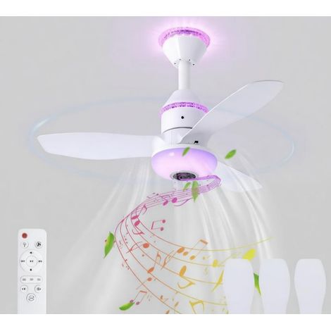 Ventilateur de plafond RGB avec télécommande, luminaire intégré à montage affleurant, 21 modes d'éclairage d'ambiance RGB, design moderne, silencieux et discret, idéal pour les bureaux (Blanc)