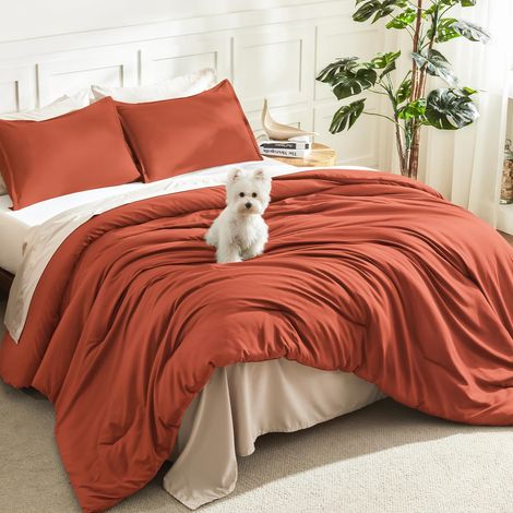 Parure de lit 3 pièces en Terre Cuite de Style bohème léger et Solide, Toutes Saisons (Couette de 200 x 228,6 cm et 2 taies d'oreiller), Orange brûlé (1/5)