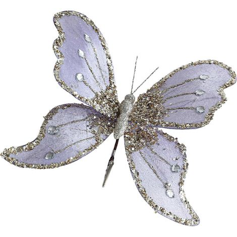 Bruchsicherer, glitzernder Schmetterling als Weihnachtsbaumschmuck, 25 cm, Samt-Design, für drinnen und draußen, Weihnachts- und Partydekoration, Lila (1/5)