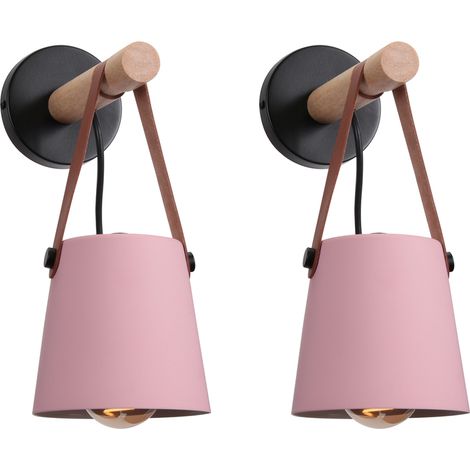 2PCS Apliques Moderno Lamparas De Pared Nórdico De Madera (Rosa), Aplique De Interior, Para Dormitorio, Comedore, Escalera