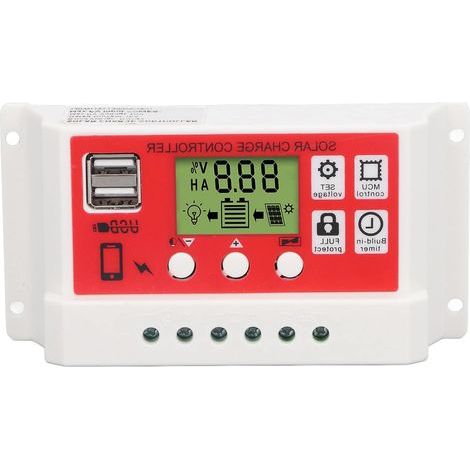 Contrôleur de charge solaire, 10A 20A 30A MPPT Contrôleur de charge solaire, Régulateur de batterie à panneau solaire 12V/24V Paramètre automatique Écran LCD réglable(10A) (1/5)
