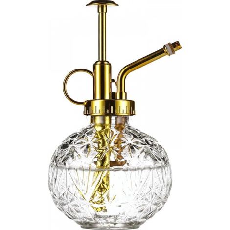 Bouteille de pulvérisation en verre transparent pour plantes, petit arrosoir avec pompe supérieure dorée, adaptée à l'intérieur et à l'extérieur (1/5)
