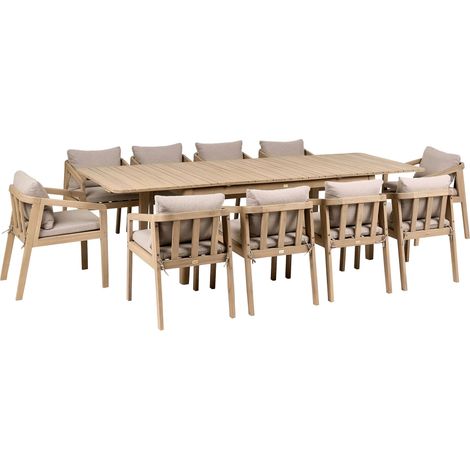 Garden Dining Set 10 Seater Certified Acacia Wood Table and Chairs with Beige Cushions Light Brown Toscanella (1/5)