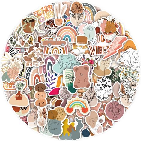 CSPARKV 100 Stück ästhetische Aufkleber, Scrapbooking-Aufkleber, Kawaii-Aufkleber, Aufkleber für Wasserflaschen, Scrapbooking, Tagebuch, Laptop (Boho 1)