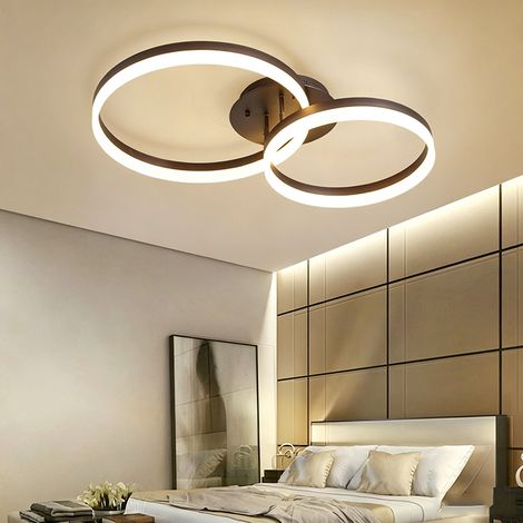 Plafonnier LED Double Anneau 36W Marron avec Télécommande, Intensité Variable, Température de Couleur Réglable, Luminaire Moderne pour Salon, Chambre, Bureau, Entrée (1/5)