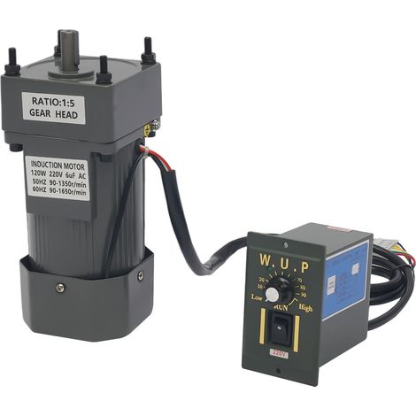 Moteur à engrenages 220 V 120 W 5 K + régulateur (câblage 220 V) Moteur électrique avec régulateur de vitesse CW/CCW 3,5 Couple central Arbre de sortie 12 mm (1/5)