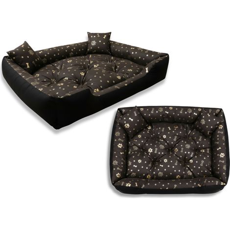 Cama para perros, parque de juegos, 130x105 cm, impermeable, huesos dorados