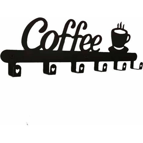 Lot de 2 porte-tasses muraux flottants avec 6 crochets pour tasses, accessoires de bar à café de style campagnard, décoration de cuisine (1/5)