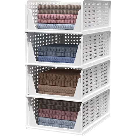 Faltbare Aufbewahrungsboxen, Set von 4, stapelbar, für Kleidung und Schränke