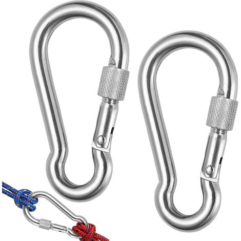 large stainless steel 304 firefighter carabiners, outdoor carabiners, climbing carabiners 80 mm × 8 mm with stainless steel screw gate, maximum load 400 kg (1/5)