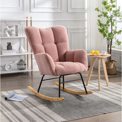 Schaukelstuhl aus Teddystoff, gepolstert, 80 x 70 x 95 cm, Rosa HAVRYA (1/5)
