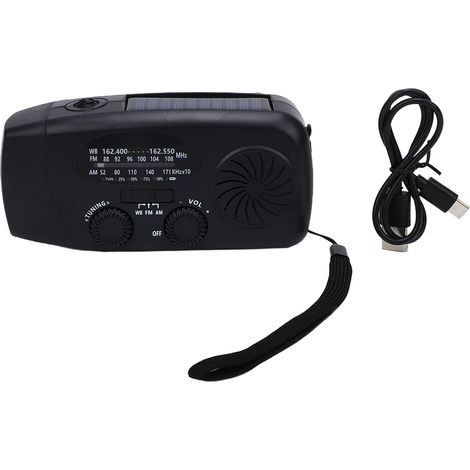 Ortviai Radio d'urgence à manivelle avec lampe LED, batterie 10000 mAh, solaire & USB, AM/FM/NOAA, noir (1/5)
