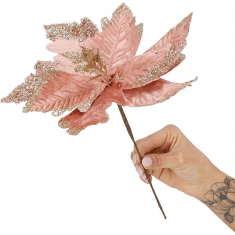 STELLA DI BETLEMME DECORAZIONE NATALIZIA ROSA POINSETTIA GLITTER 29CM FESTE (1/5)