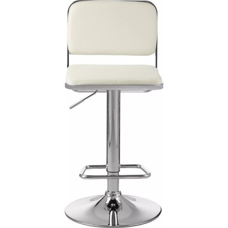 Interiors by Premier White Seat And Chrome Base Bar Stool, Adjustable Height Kitchen Bar Stool, Footrest Swivel Barstool (1/5)