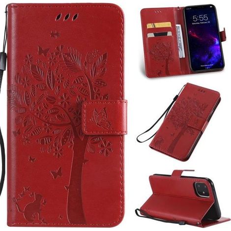 Housse Coque iPhone 11 avec Support à Rabat Nouveau Anti-chocs Portefeuille étui Pretection -Rouge (1/4)