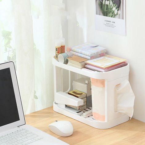 Organisateur de bureau à 2 niveaux, double couche détachable, pour coiffeuse, salle de bain, bureau ou chambre d'étudiant (1/5)