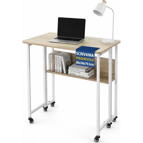 Tavolo Scrivania Pieghevole Multiuso Struttura in Metallo 80x58x79.5cm con Ruote (1/5)