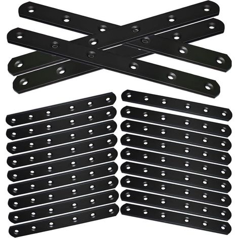 Packung mit 20 schwarzen, geraden Winkeln, 160 mm, robuste Befestigungsplatten für Zäune, Holzregale, Schränke, gerade Reparaturplatten (1/5)