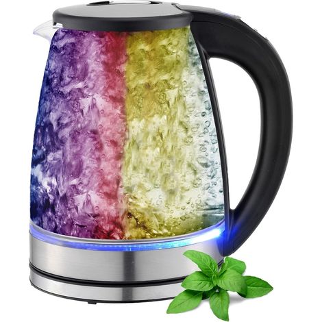 Bouilloire en verre 1,8 l 2200 W Acier inoxydable avec choix de température Bouilloire à thé 100 % sans BPA Fonction maintien au chaud Éclairage LED en changement de couleur (1/5)