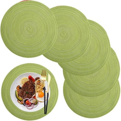 Set di tovaglie rotonde in PP, 6 pezzi, lavabili, resistenti al calore, antiscivolo, 36 cm (verde) (1/5)