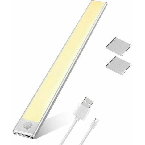 Lampe LED sous meuble 76 LED rechargeable Éclairage d\'armoire avec détecteur de mouvement Batterie USB Éclairage d\'armoire Éclairage de cuisine Capteur bande magnétique Lumière(lumière blanche) (1/4)