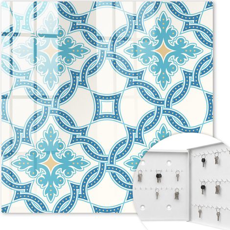 Armoire à clés - (30 cm x 30 cm) - Boîte à clés murale - Coffret de rangement pour clés - Couleur blanche - Ouverture vers la droite - Pour maison et bureau - Mosaïque décorative (1/5)
