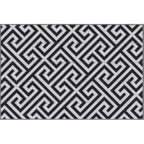 Tapis d'extérieur en plastique, 121 x 182 cm, hydrofuge, double face, noir et blanc, pour terrasse et jardin.