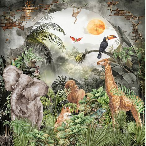 Papier peint panoramique - Jungle Animaux - 130 cm x 131 cm (1/2)
