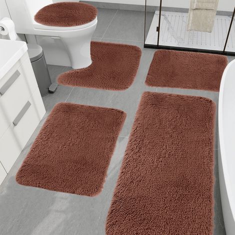 Tapis De Bain - 5 Pièces - Velours Épais Avec Mousse Mémoire - Absorption Rapide De L Eau - Dos Anti-Dérapant En Latex - Lavable En Machine - Dimensions Variées - Bleu (1/5)