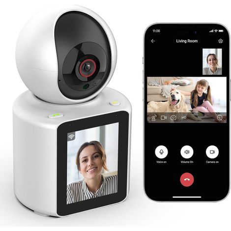 Caméra Wi-FI, caméra de Nounou d'intérieur, Caméra d'intérieur bidirectionnelle avec écran de 2,8", caméra pour Chien, caméra de sécurité Intelligente à 360°, HD 1080p (1/5)