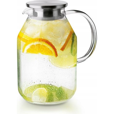 Carafe à thé glacé en verre avec couvercle, récipient à eau 2L Bianca