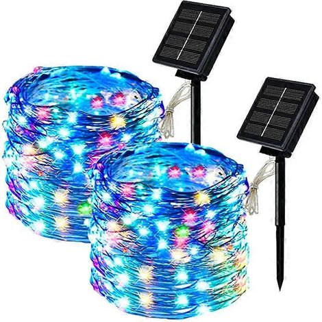 Guirlande lumineuse solaire LED féérique d'extérieur en fil de cuivre pour jardin cour et fêtes - 7 m 50 LED 2 pièces multicolore (1/5)