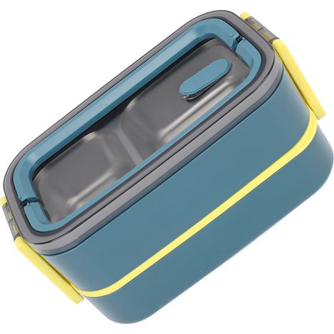 Boîte à bento 2 compartiments 1400 ml, isotherme en acier inoxydable, compartiments étanches, idéale pour le bureau, bleu élégant (1/5)